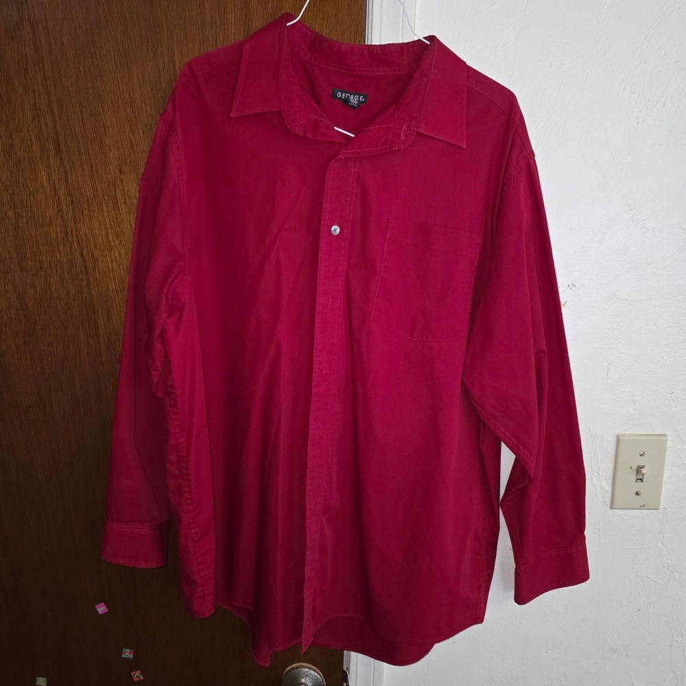 George Men's 2XL 50-52 Red Long Sleeve Button Down Shirt Casual Dress